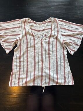 Women's Cream & Rust Striped V-Neck Top